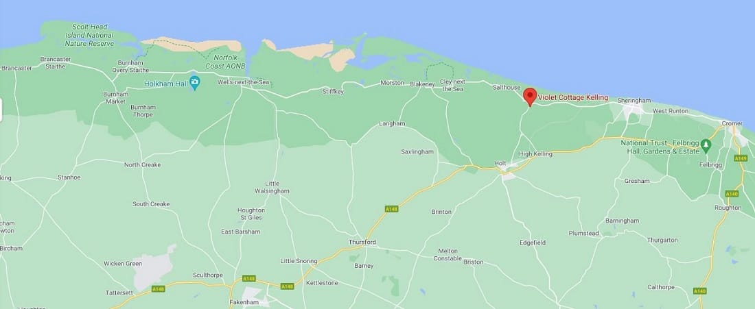 violetcottagekellinggooglemaplocation310821v4 Location of Violet Cottage Kelling